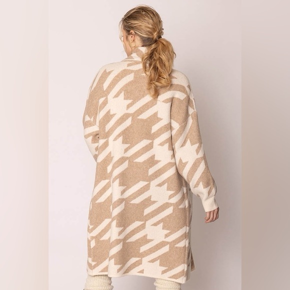 299. LAST 1!🛑 COST! houndstooth OVERSIZE soft brown tan duster sweater cardigan - Picture 3 of 3